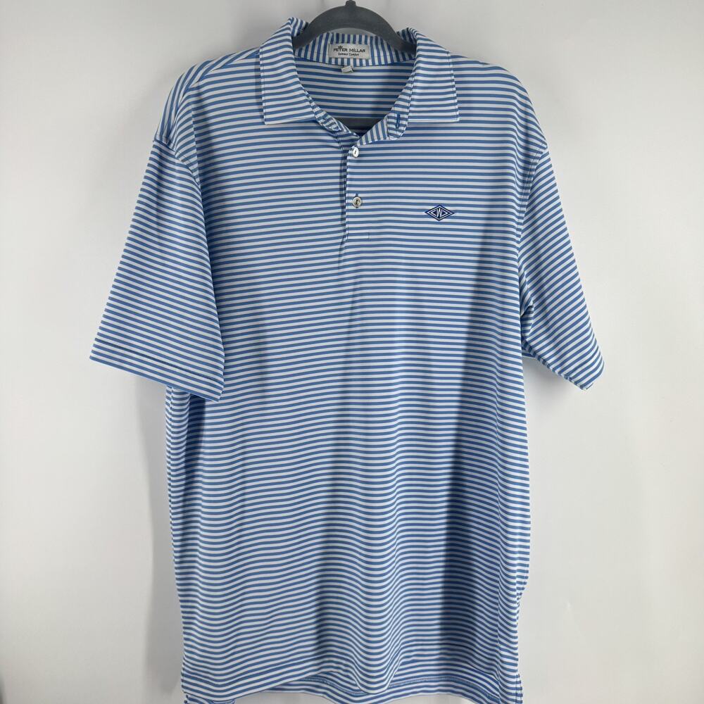 Peter Millar Men’s Summer Comfort Polo Blue Striped Westchester CC Large